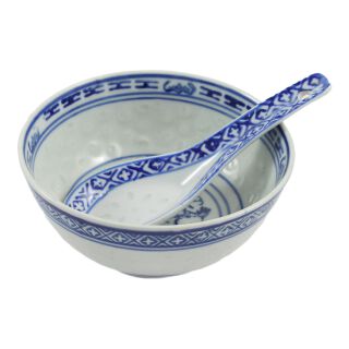 Reisschüssel, porzellan mit Löffel, Blau, Reiskorn Design 11,5cm