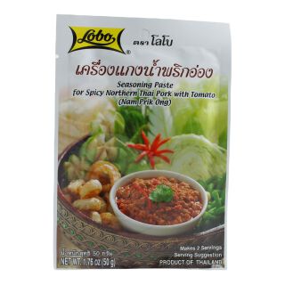 Nam Prik Ong 
Kruidenpasta Voor Noord-Thais Varkensvlees Met Tomaatjes Lobo 50g